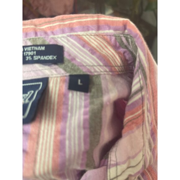 Cruel Girl Long Sleeve Striped Shirt Button Front Pastel Purple Pink L Western - Picture 9 of 9